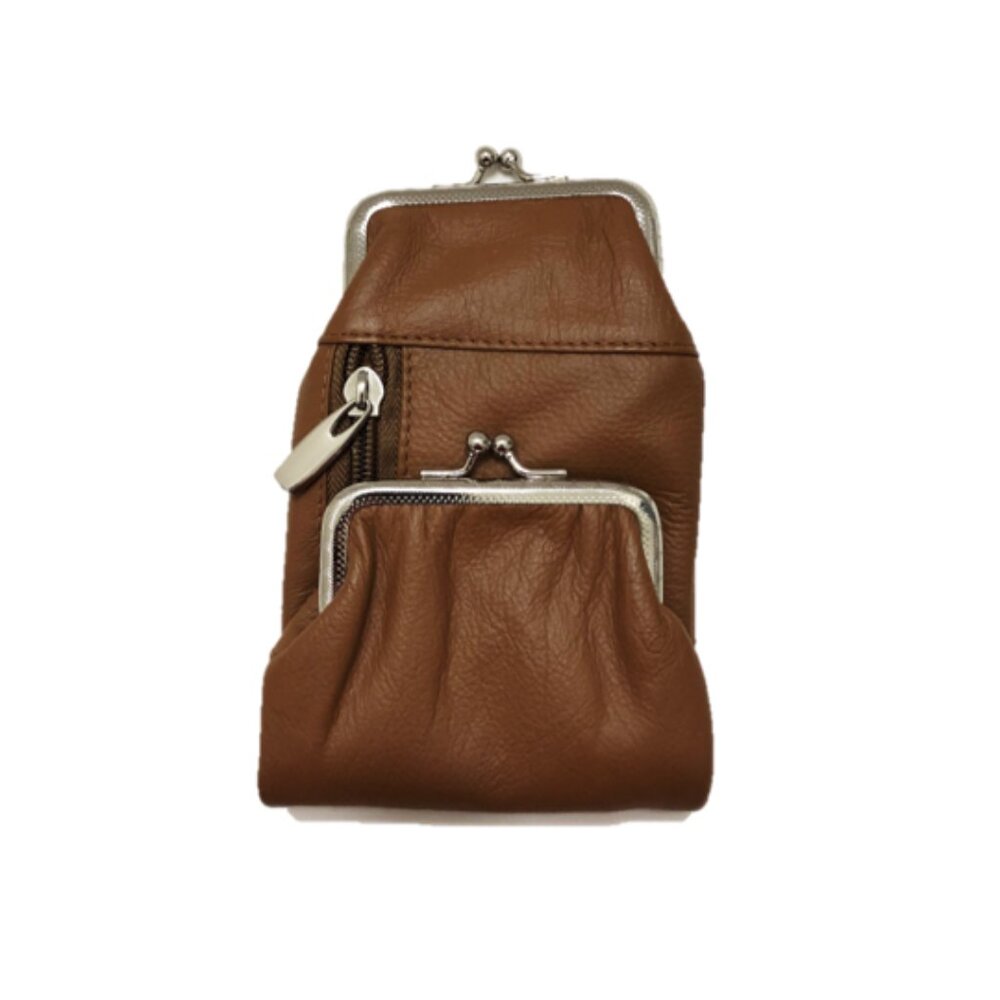 Genuine Leather Cigarette Case Holder with Purse Coin Purse- Caramel Brown
